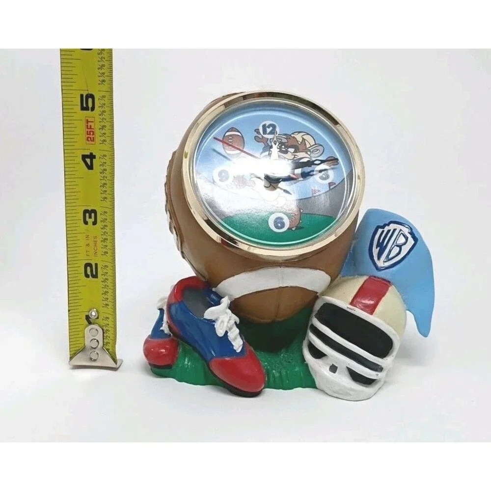 Vintage Warner Bros. Taz Tasmanian Devil Football Desk Clock Ceramic 1996 Works